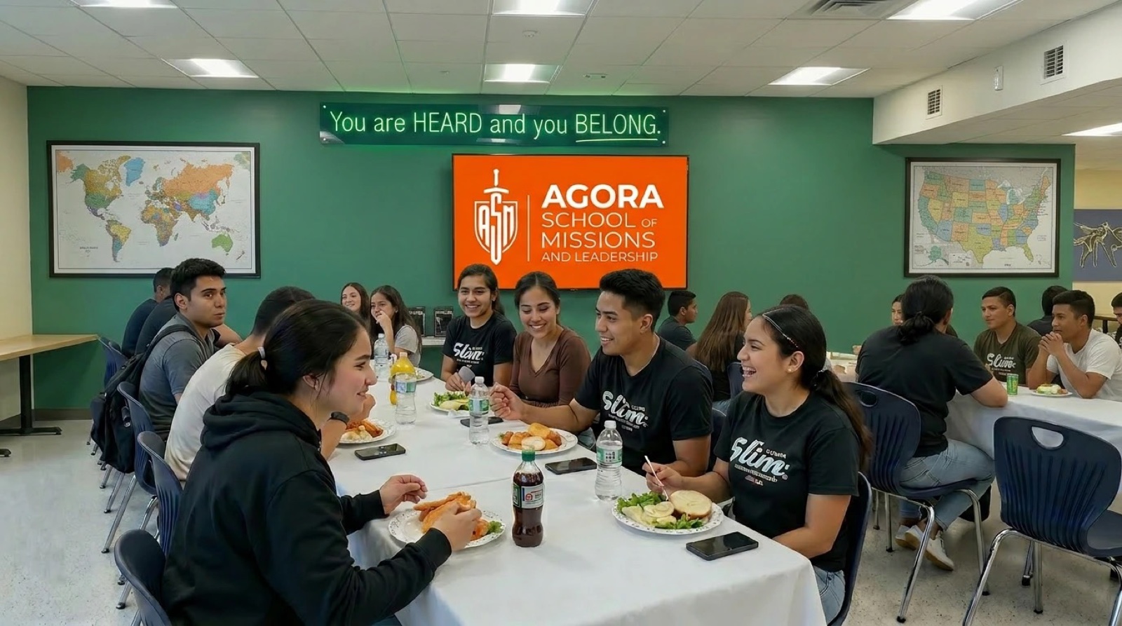 Students around a table at the AGORA School of Missions and Leadership