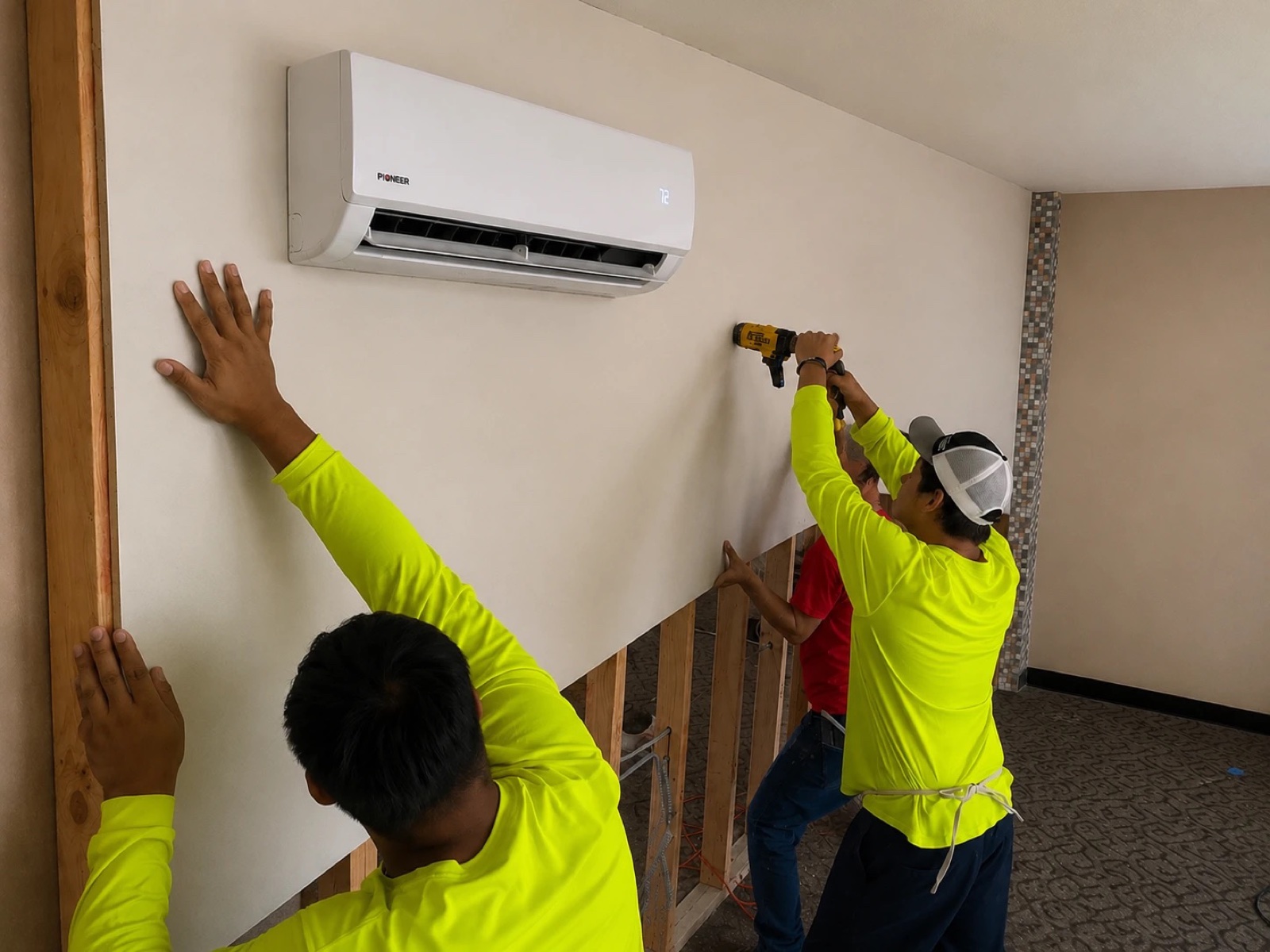 AGORA trainees installing a mini-split HVAC unit